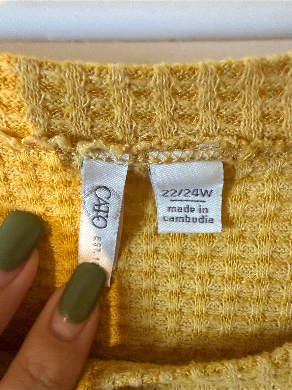 Cato Mustard Yellow Waffle Knit Patchwork Sleeve Top - Picture 2 of 2